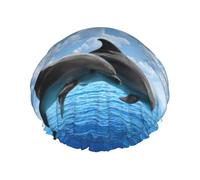 Two Dolphins Print Shower Cap, Lined Shower Cap For Women Reusable, Double Layer Waterproof Bath Cap