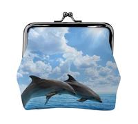 Two Dolphins, PU Leather Coin Purse, Small Wallets, Change Pouch with Kiss Lock Clasp Buckle, Change Purse