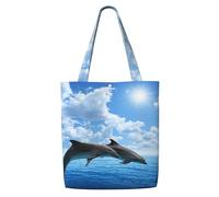 Two Dolphins,Reusable Grocery Bags Shopping Tote Bags Large Capacity Canvas Shoulder bag