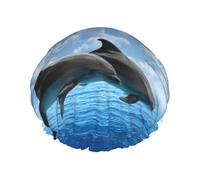 Two Dolphins,Shower Cap Nightcap Double Layer Waterproof Elastic Bath Cap Reusable Hair Cap