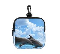 Two Dolphins, Square Zipper Storage Bag, Neoprene Coin Purse, Small Wallets, Change Pouch, Change Purse