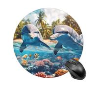 Two Dolphins Underwater Scene Mouse Pad Waterproof Non-Slip Rubber Base Round Mouse Mat Gaming Mousepad