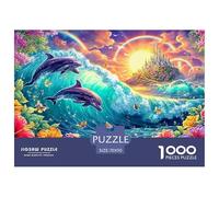 Two Dolphins, Waves, Castle And Double Rainbows 1000 Piece Jigsaw Puzzle Dolphin Recycled Cardboard, Great Gift for All Ages 70x50cm/1000pcs