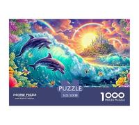Two Dolphins, Waves, Castle And Double Rainbows 1000Pc Jigsaw Puzzle Dolphin Perfect for Family Puzzle Nights, Adults & Kids 52x38cm/1000pcs