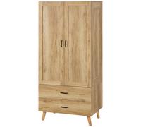Two-door wardrobe Natural wood 185x80x52cm Particleboard 2 drawers hanging rail