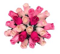 Two Dozen (24) Shades of Pink Wooden Rose Bouquet - Realistic Faux Roses in Light Pink, Hot Pink & White-Pink - Long-Lasting Handmade Flowers for Gifts, Home Decor, Valentines, Wedding or Anniversary