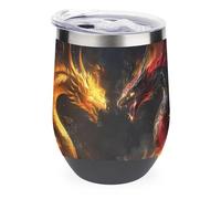Two Dragon Heads in Fire Tumbler with Lid Travel Coffee Mug Wine Tea Cup for Women and Men