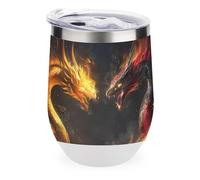 Two Dragon Heads in Fire Tumbler with Lid Travel Coffee Mug Wine Tea Cup for Women and Men