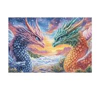 Two Dragons Confronting in Starry Mountains 1000 Piece Jigsaw Puzzle for Adults Teens Bedroom Wall Art Sleep Aid Calming Design Great Gift for Insomnia Sufferers 1000 PCS