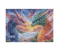 Two Dragons Confronting in Starry Mountains 300 Piece Jigsaw Puzzle for All Ages Jigsaw Thoughtful Graduation Gift Family Activity Colourful Design Home Decor Accent 300 PCS