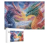 Two Dragons Confronting in Starry Mountains 300 Piece Jigsaw Puzzle for Couples Home Leisure Activity Joint Problem Solving Gift for Wedding 300 PCS
