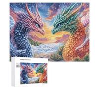 Two Dragons Confronting in Starry Mountains 500 Piece Jigsaw Puzzle for Adults Office Desk Break Mental Focus Gift for Workday 500 PCS