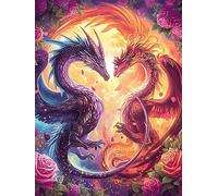 Two Dragons Forming A Yin-Yang Heart 300 Piece Jigsaw Puzzle for Adults Wildlife Pet Jigsaw Weekend Craft Activity Parent Child Bonding Vibrant Design Perfect Festival Gift 300 PCS