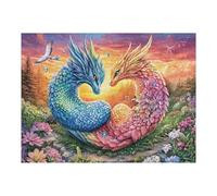 Two Dragons Forming Heart Shape 500 Piece Jigsaw Puzzle for Adults Rainy Day Activity Mindful Relaxation Precision Cut Pieces Unique Gift Wall Art Decor 500 PCS