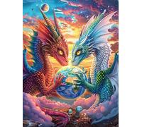 Two Dragons in A Magical Sky 300 Pieces Set Classic Jigsaw Puzzle Science Fiction Magical Dream Couple Puzzle Partners Mind Relaxation Wall Decor Easter New Year Creativity & Gift Giving 300 PCS