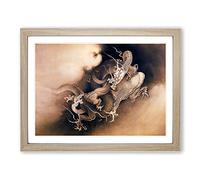 Two Dragons In The Clouds By Kano Hogai Asian Japanese Framed Print | A2 Oak Framed Wall Art | Ready to Hang | Asian Landscape Picture | Living Room Bedroom Lounge Office