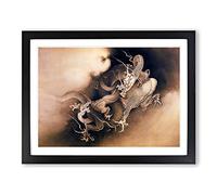 Two Dragons In The Clouds By Kano Hogai Asian Japanese Framed Print | A3 Black Framed Wall Art | Ready to Hang | Asian Landscape Picture | Living Room Bedroom Lounge Office