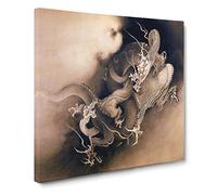 Two Dragons in the Clouds by Kano Hogai Canvas Print | Gallery Wrapped 30mm Frame Wall Art | 20x20 inches | Ready to Hang | Asian Animal Picture | Living Room Bedroom Lounge Office