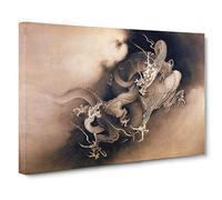 Two Dragons in the Clouds by Kano Hogai Canvas Print | Gallery Wrapped 30mm Frame Wall Art | 30x20 inches | Ready to Hang | Asian Animal Picture | Living Room Bedroom Lounge Office