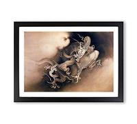 Two Dragons in The Clouds by Kano Hogai Framed Print | A2 Black Framed Wall Art | Ready to Hang | Modern Landscape Picture | Living Room Bedroom Lounge Office