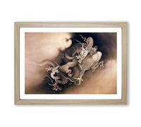 Two Dragons in The Clouds by Kano Hogai Framed Print | A2 Oak Framed Wall Art | Ready to Hang | Modern Landscape Picture | Living Room Bedroom Lounge Office