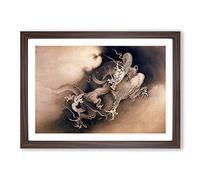 Two Dragons in The Clouds by Kano Hogai Framed Print | A2 Walnut Framed Wall Art | Ready to Hang | Modern Landscape Picture | Living Room Bedroom Lounge Office