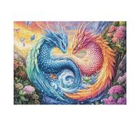 Two Dragons in Yin Yang Blossoms 500 Piece Jigsaw Puzzle for Adults Rainy Day Activity Mindful Relaxation Precision Cut Pieces Unique Gift Wall Art Decor 500 PCS