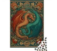 Two Dragons Intertwined in A Circle Jigsaw Puzzles for Adults And Kids. 1000 Pieces Whimsical Challenge Toy Educational Game Home Decor 38x26cm/1000pcs