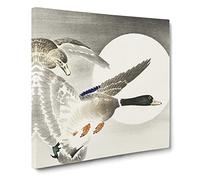 Two Ducks at Full Moon by Ohara Koson Canvas Print | Gallery Wrapped 30mm Frame Wall Art | 14x14 inches | Ready to Hang | Modern Space Picture | Living Room Bedroom Lounge Office