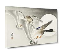 Two Ducks At Full Moon By Ohara Koson Canvas Print | Gallery Wrapped 30mm Frame Wall Art | 20x14 inches | Ready to Hang | Asian Space Picture | Living Room Bedroom Lounge Office