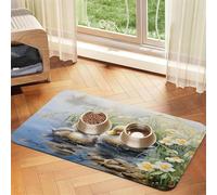 Two Ducks in The Water Pet Food Mat 17.2x11.81in Absorbent Non-Slip PU Leather Feeding Mat for Dogs Cats Rubber Bottom Fast Drying Rollable Pet Bowl Placemat