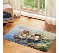Two Ducks in The Water Pet Food Mat 23.62x15.71in Absorbent Non-Slip PU Leather Feeding Mat for Dogs Cats Rubber Bottom Fast Drying Rollable Pet Bowl Placemat