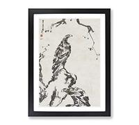 Two Eagles By Bada Shanren Asian Japanese Framed Print | A4 Black Framed Wall Art | Ready to Hang | Asian Animal Picture | Living Room Bedroom Lounge Office