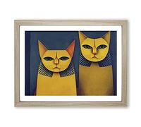 Two Egyptian Cats Abstract Framed Wall Art Print A2 Oak
