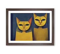 Two Egyptian Cats Abstract Framed Wall Art Print A2 Walnut