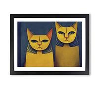 Two Egyptian Cats Abstract H1022 Framed Print for Living Room Bedroom Home Office Décor, Wall Art Picture Ready to Hang, Black A4 Frame (34 x 25 cm)