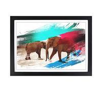 Two Elephants (2) V2 Framed Print | A2 Black Framed Wall Art | Ready to Hang | Modern Animal Picture | Living Room Bedroom Lounge Office