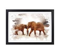 Two Elephants (2) V3 Framed Print | A2 Black Framed Wall Art | Ready to Hang | Modern Animal Picture | Living Room Bedroom Lounge Office