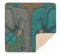 Two Elephants (Gray & Teal) Art Soft Thick Baby Playmat for Floor Lightweight Tummy Time Activity Mat for Babies Infants Toddlers, 50'' x 50''