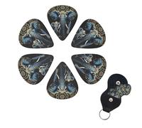Two Elephants Guitar Picks 6 Pack 3 Different Thickness Celluloid Guitar Plectrums with Guitar Pick Holder Personalized Guitar Pick for Acoustic Guitar, Electric Guitar, Bass, Ukulele