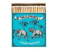 Two Elephants Long Matches - Luxury Giant Square Matchbox - White Tip Coloured Large Matchsticks - Candles Fireside Housewarming Gift