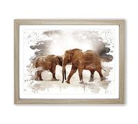 Two Elephants No.2 V3 Modern Framed Print | A2 Oak Framed Wall Art | Ready to Hang | Modern Animal Picture | Living Room Bedroom Lounge Office