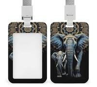 Two Elephants On Black Background Badge Holder with Lanyard - Waterproof Hard Plastic ID Card Holder Professional Name Tag Vertical ID Card Name Badge for Office Nurse Doctor Teacher