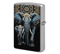 Two Elephants On Black Background Lighter Case Metal Protective Cover with Double-Sided Art Design, Cool Lighters Pouch Shockproof Lighter Cover for Men Women Gifts, Lighters Not Included