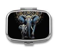 Two Elephants On Black Background Pill Box 2 Compartment - Small Metal Medicine Organizer Portable Pill Case for Purse Pocket Travel Vitamin Organizer for Men Women, BPA-Free