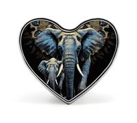 Two Elephants on Black Background Two Elephants Badges Heart with Button Design, Personalized Picture Pin Brooches, Heart Badge Holders for Decorate Hat Shirt Clothing Bag Accessories