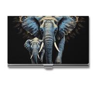 Two Elephants on Black Background Two Elephants Business Card Holder, Slim Aluminum Alloy Card Case, Pocket Name Card Organizer Holder Wallet for Woman, Man, Pocket Or Bag Storage, Office Workers