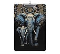 Two Elephants on Black Background Two Elephants Clipboard, A4 Acrylic Clipboard with Hanging Hole, Ultra-Light Clip Board - Holds 100 Sheets, Shatterproof Document Holder for Office, 12.5" X 8.5"