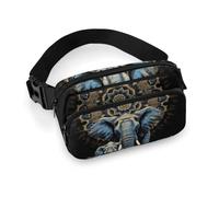 Two Elephants on Black Background Two Elephants Fanny Packs with Zipper, Personalized Waist Bags with Multiple Pockets, Adjustable Sling Bag for Travel, Waterproof Belt Bag, Crossbody Bags