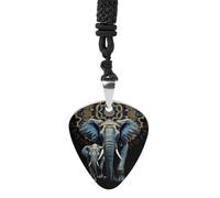 Two Elephants on Black Background Two Elephants Guitar Pick Necklace, Guitar Pick Holder Pendant for Women, Guitar Music Necklace for Men, Personalized Rock Music Necklace with Chain, Music Picks